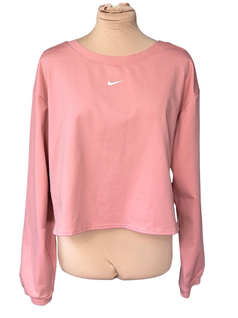 Large (EUC) Nike Pink Cropped Backless Crewneck Long Sleeve Top - Dri-fit - Picture 3 of 7